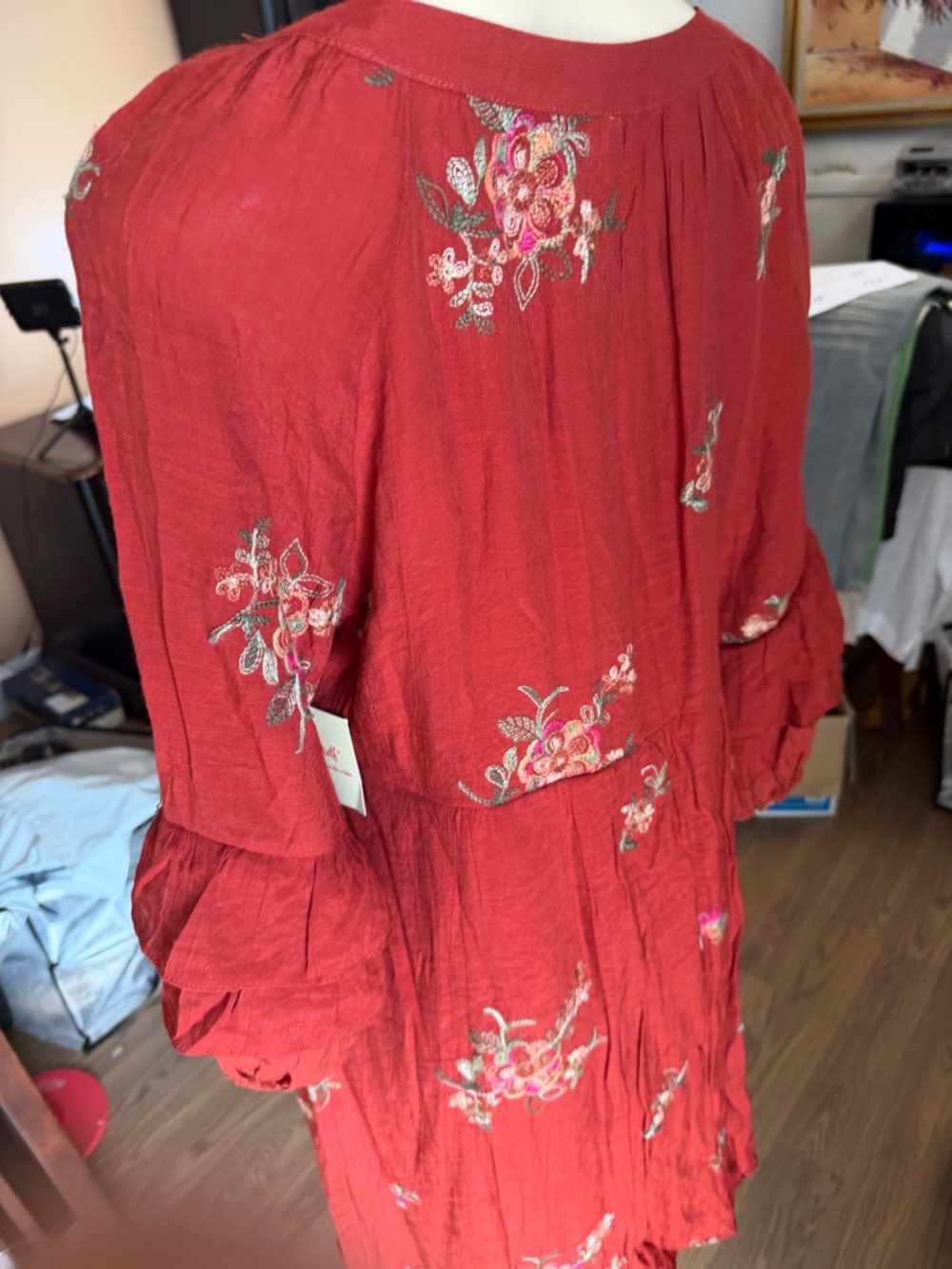 Embroidered V-Neck Boho Dress in Deep Wine - Picture 5 of 10